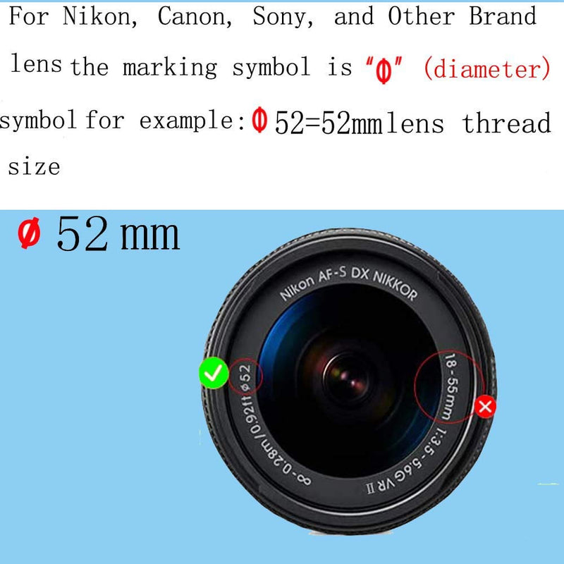 Shenligod 52mm Lens Cap 2pcs with Lens Cap Leash Hole Bundle for Canon for Nikon for Sony DSLR and Other Brand of Cameras Lens Cap