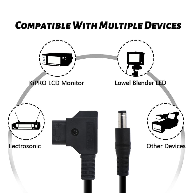Alvin's Cables Power Tap D Tap to 2.1 DC 12v Cable for KiPRO LCD Monitors 24inches Straight Cable Straight DC Connector