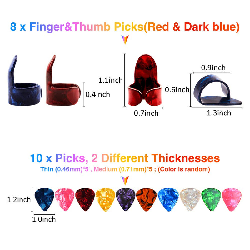 COCODE 2 Pairs Thumb and Finger Picks for Fingerstyle Acoustic Guitar, Banjo or Ukulele, with 2 Size of 10 Pcs Guitar Picks and A Storage Box