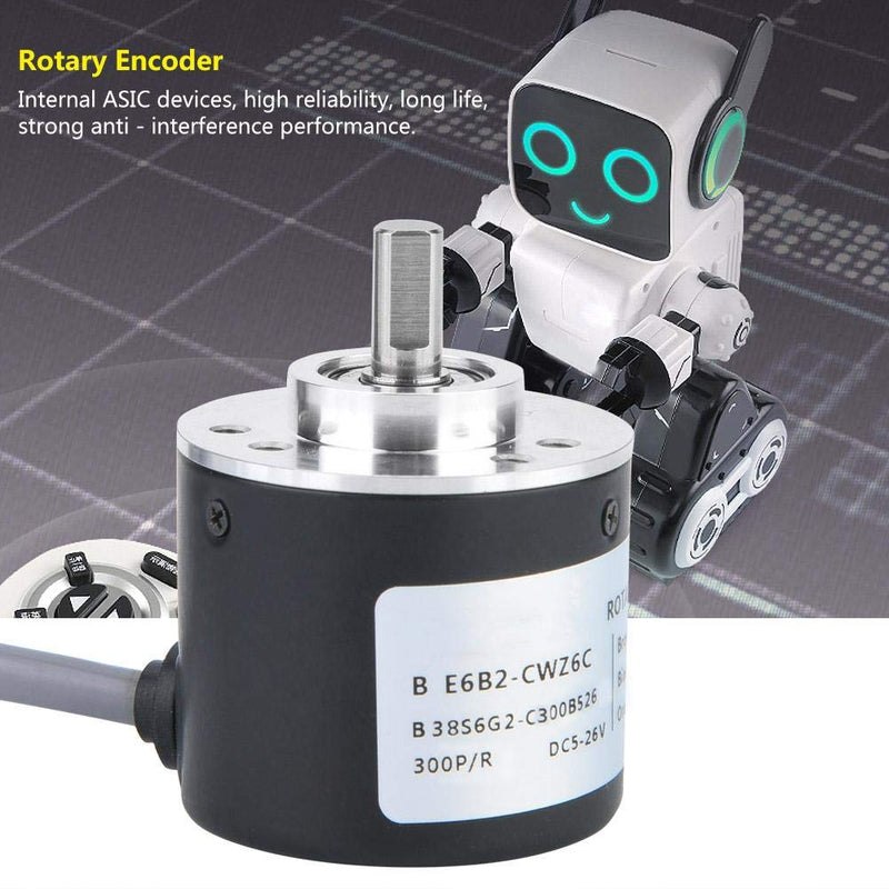 5-26V DC Incremental Rotary Encoder, E6B2-CWZ6C 38mm Diameter NPN Open-Collector Output ABZ 3 Phase General-Purpose Rotary Encoder with 2m Wiring Wire(300P/R)