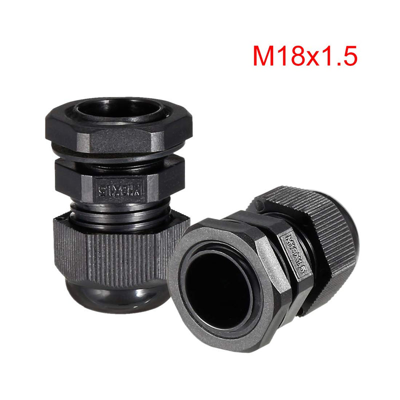 uxcell 17Pcs M18 Cable Gland Waterproof Connector Plastic Wire Glands Joints Black for 5-10mm Dia Wires