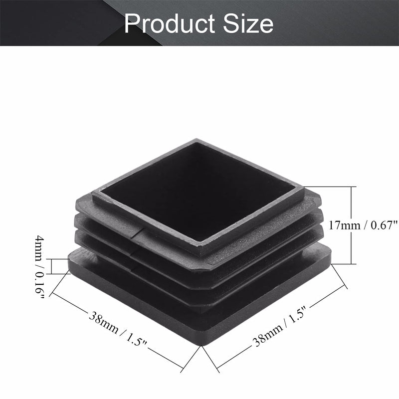 MroMax 24PCS 1.5" x 1.5" (LxW) Plastic Tubing Plug Square Post End Caps for Handrail Stair Newel Guardrail Tube Black 38x38mm