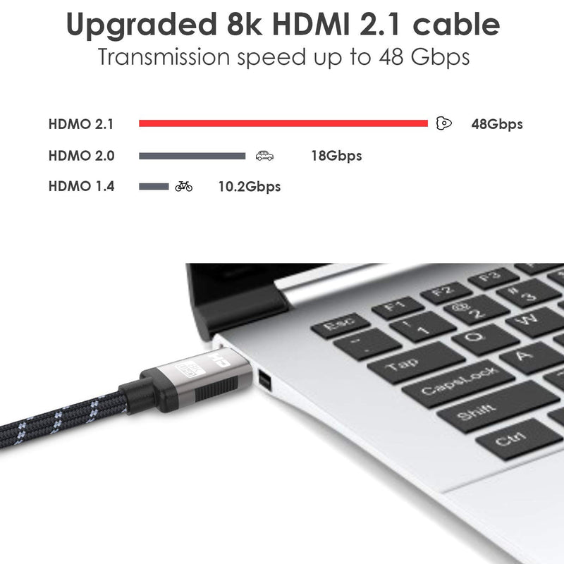 8K HDMI 2.1 Cable 6.5ft,Ultra HD High Speed 48Gpbs HDMI Cord,8K60 4K120 144Hz eARC Dynamic HDR 10 4:4:4 HDCP 2.2&2.3 for Dolby Vision Xbox PS4 PS5 Apple TV 4K Roku Fire TV Switch Vizio Sony LG Samsung
