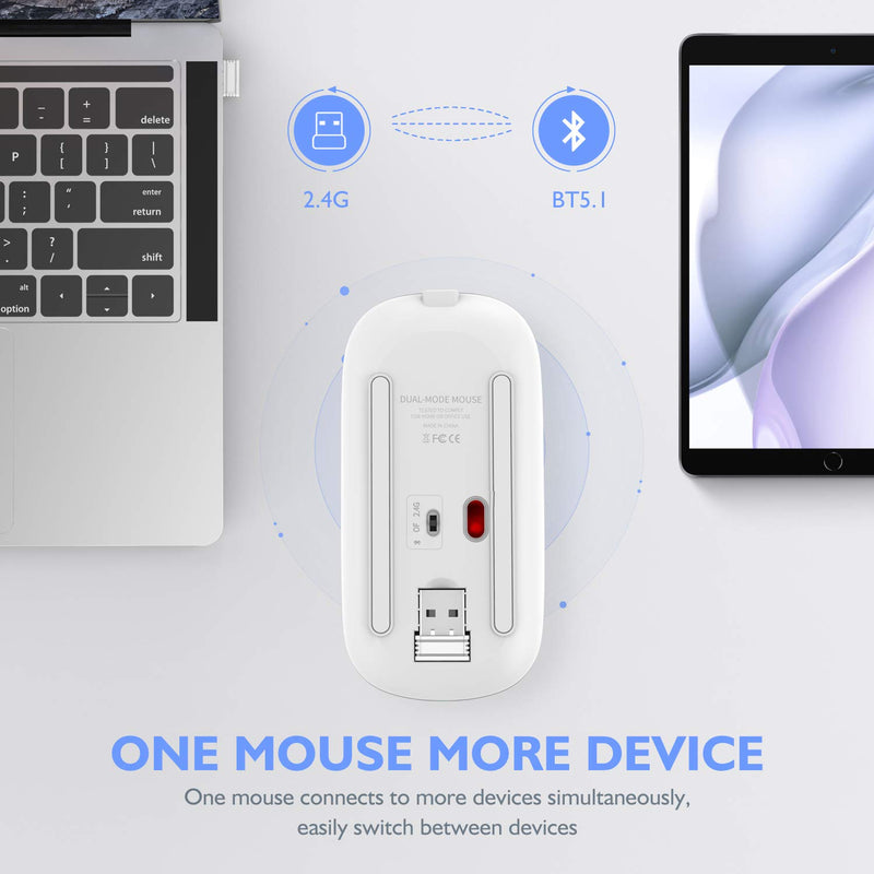 Bluetooth Mouse for ipad,Bluetooth Mouse for MacBook Air/Mac/MacBook Pro/Mini/ipad Pro/iMac/Laptop,Rechargeable Wireless Mouse for MacBook Air/MacBook pro Chromebook Laptop PC (White) White