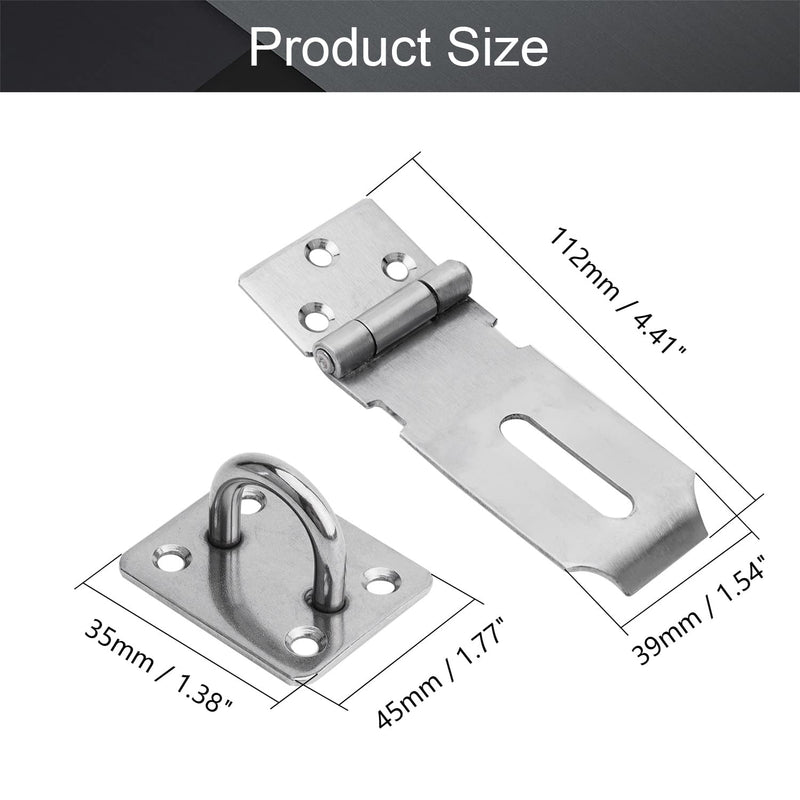 MroMax Hasp Staple Padlock Latch, 112mm Length,Stainless Steel Furniture Cupboard Door Stainless Steel Silver Tone 1pcs