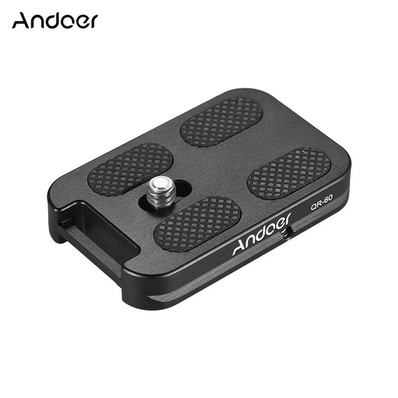 Andoer QR-60 Universal Quick Release Plate Aluminum Alloy 1/4" Screw Mount with Attachment Loop for Arca-Swiss Standard Ball Head Tripod for Canon Nikon Sony DSLR Camera