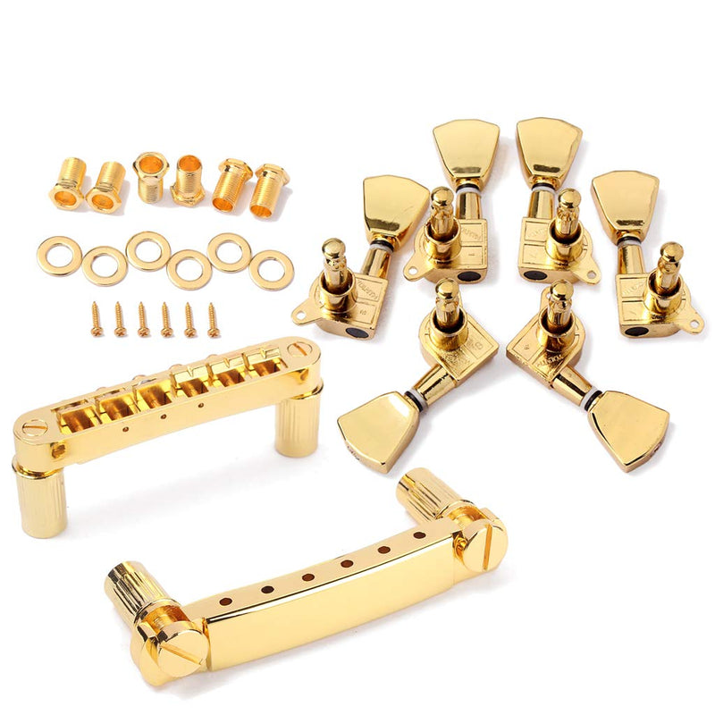 Alnicov Guitar Bridge Locking Tune-O-Matic Tom Bridge And Guitar Tuning Pegs Tuner Machine Heads Musical Instrument Accessories,Gold