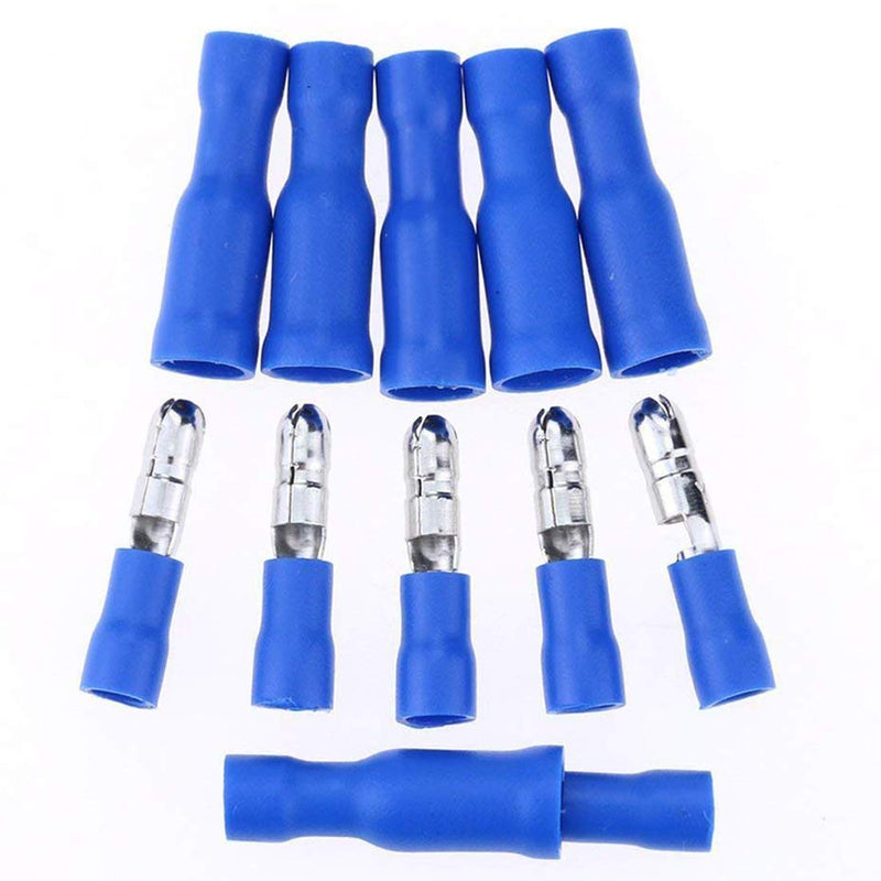 Hilitchi 50Pairs Insulated Male Female Bullet Quick Splice Wire Terminals Wire Crimp Connectors (Blue, 16-14 Gauge) Blue