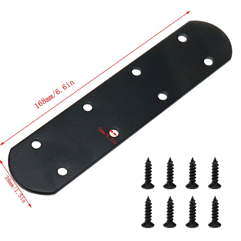 Meprotal 4 Pcs Iron Flat Plate Heavy Duty Straight Corner Brace Brackets Repair Fixing Joint Matte Black Mending Plate with Screws 6.6 x 1.5inch 3.7x1.6 Inch