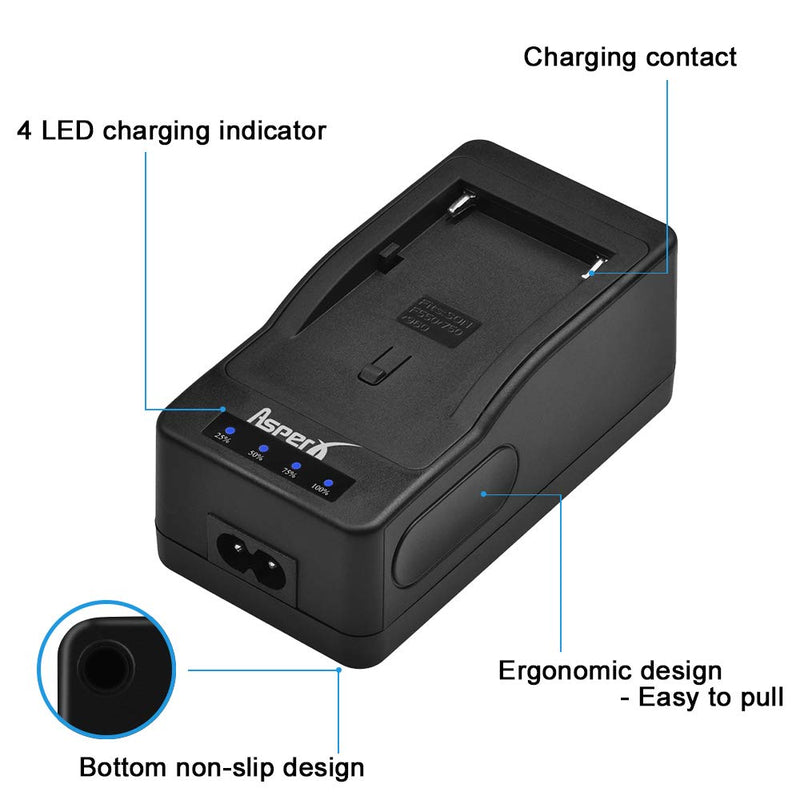 Asperx NP-F960/NP-F970 (2 Pack) Replacement Battery and Fast Charger for Sony DCR-VX2100 HDR-AX2000 FX1 FX7 FX1000 HVR-HD1000U V1U Z1P Z1U Z7U HXR-MC2000U FS100U FS700U and LED Video Light