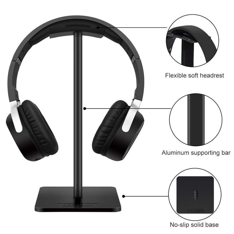 Headphone Stand Headset Holder- Gaming Headset Holder with Aluminum Supporting Bar Flexible Headrest Anti-Slip Earphone Stand for All Headphones, Black