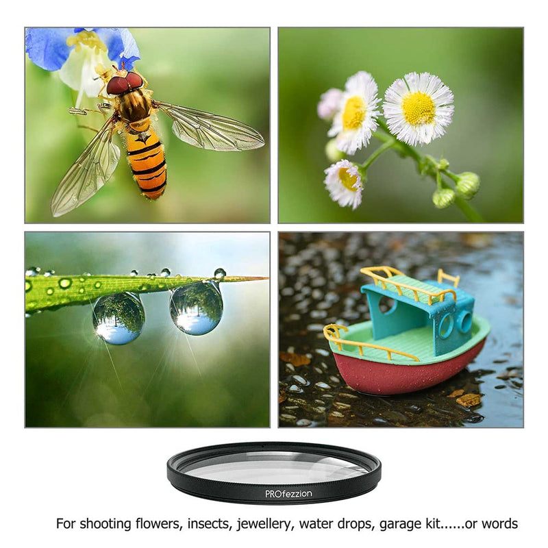 PROfezzion 55mm Close-Up Filter Kit (+2 +4 +8 +10) Macro Lens Filter Set for Nikon D3500 D3400 with AF-P/Sony A7 A7II with FE Kit Lens & Other Lenses with 55mm Filter Thread