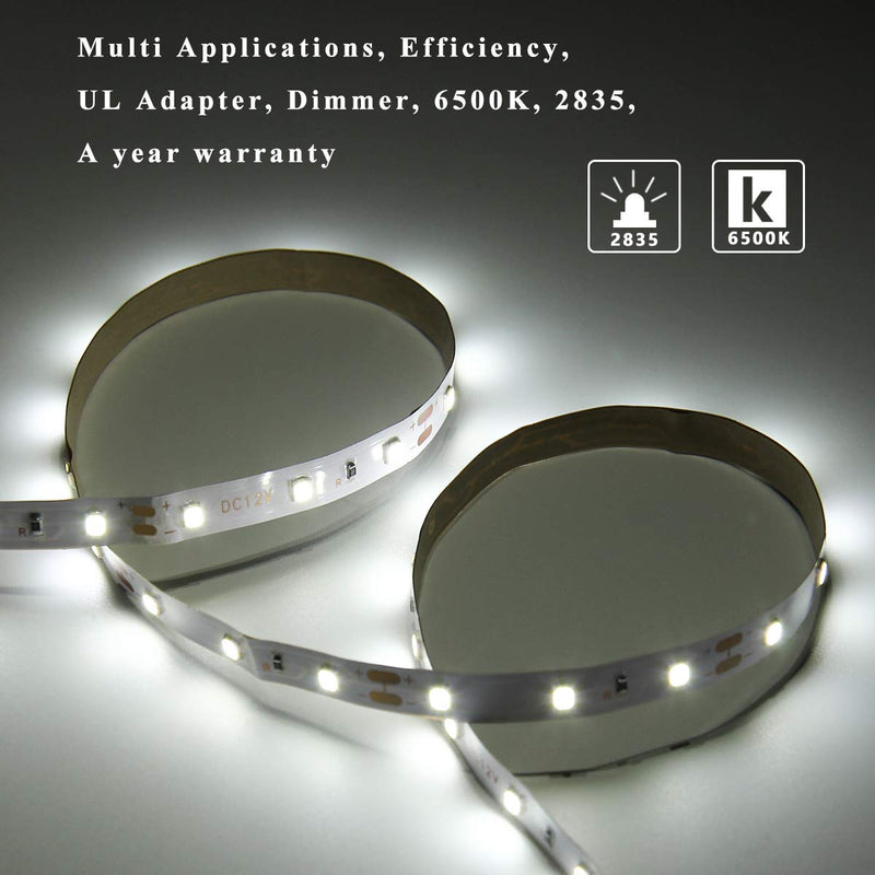 [AUSTRALIA] - LED Strip Light - 32.8ft Daylight White Dimmable Flexible SMD2835 600LEDs 6500K Self-Adhesive LED Light Strip Full Set with DC12V 3A UL-Listed Power Supply and Dimmer 