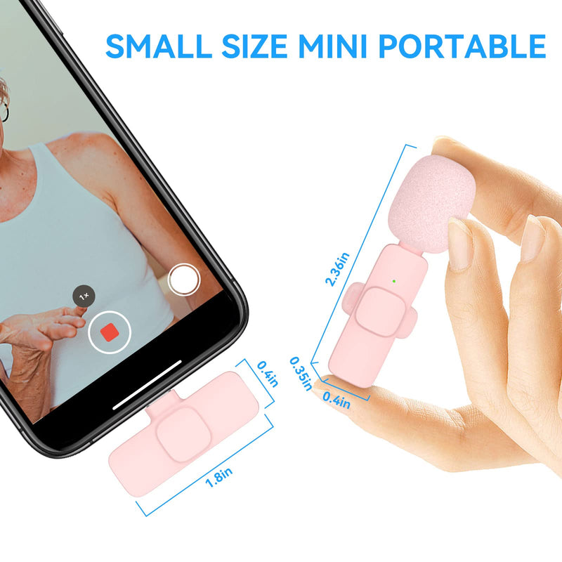 Pink Wireless Lavalier Microphone for iPhone - Plug Play Clip on Shirt Lapel Mini Mic for TikTok YouTube Facebook Live Stream Vlog Video Recording -No Need App/Bluetooth Pink