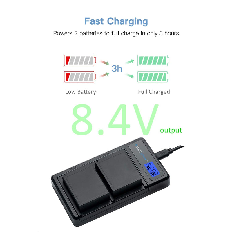 CS COOLSHOW NP-W126 Battery 2 Packs 1500mAh and USB Dual NP-W126S Charger Compatible with Fuji X-T3, X-T2, X-T1,Fujifilm X-A5,X-E3,X-E2,X-E1, X100F,X-H1,X-M1,X-Pro2,X-Pro1,X-T20,X-T10