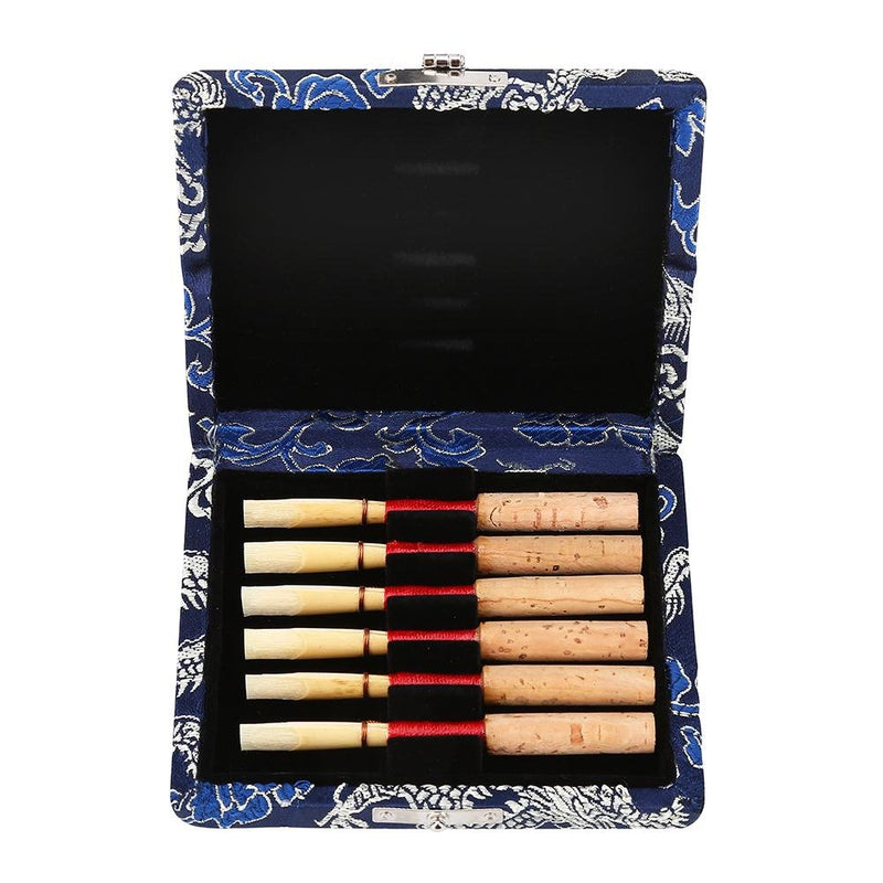 Wooden Oboe Reed Case Holder Box for 6pcs Oboe Reeds Silk Cloth Cover Reed Case Holder Storage(Blue)
