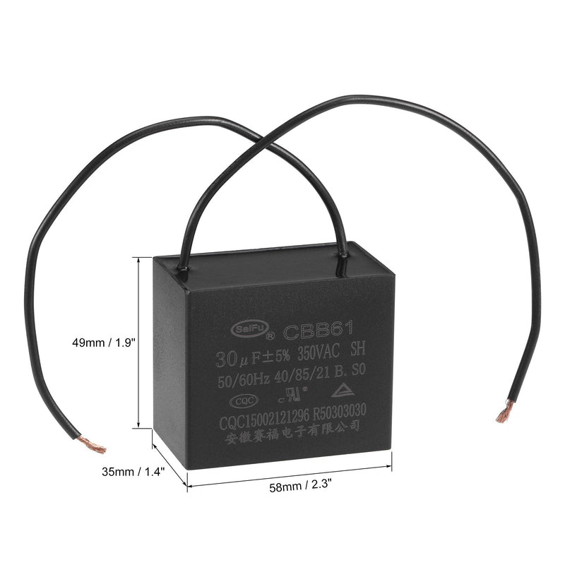 [AUSTRALIA] - uxcell Ceiling Fan Capacitor CBB61 30uF 350V AC 2 Wires Metallized Polypropylene Film Capacitor 58x49x35mm for Electric Fan Pump Motor Generator 