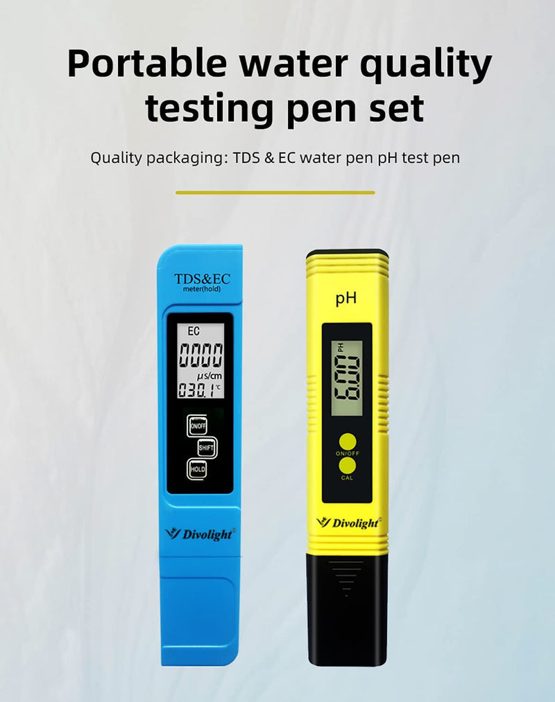 Divolight [pH and TDS & EC Tester kit] pH Meter Digital Accuracy 0.01 Lab Pen Type and 3-in-1 TDS and EC Meter, PPM and µS Meter for Water, Practical Water Testing Kit pH and TDS EC Meter Combo pH and TDS & EC Tester kit