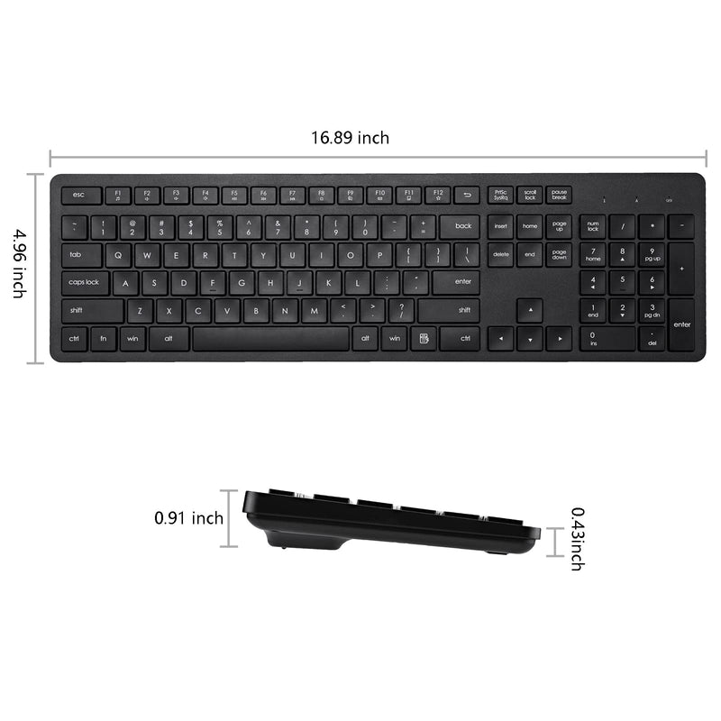 Harburfine Wireless Keyboard, 2.4G USB External Silent Cordless Keyboard for Windows Chrome Laptop Computer PC Desktop Notebook Chromebook, 106 Keys Full Size with Number Pad (Black) Black