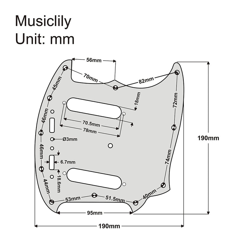 Musiclily Pro 12-Hole Guitar Pickguard for Fender American Mustang, 3Ply Black