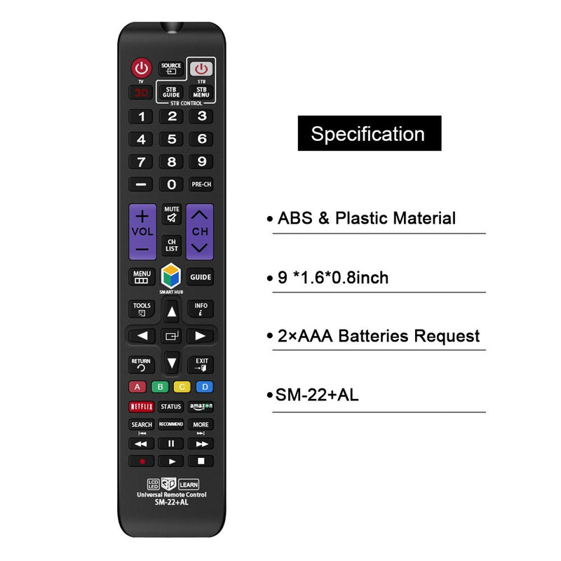 Universal Remote Control for All Samsung TV Remote LCD LED QLED SUHD UHD HDTV Curved Plasma 4K 3D Smart TVs, with Shortcuts for Netflix, Smart Hub (SM-22+AL)