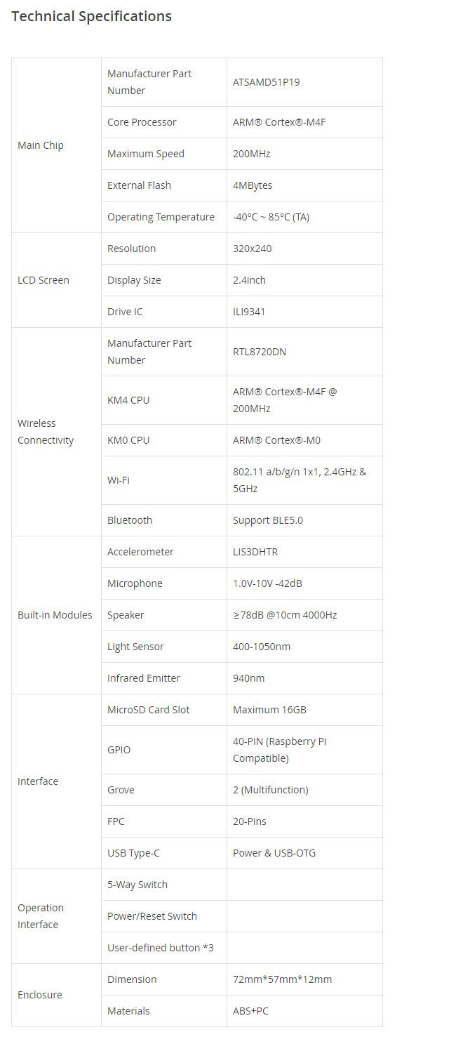 Iunius Seeed Studio Wio Terminal: ATSAMD51 Core Dev Board for Raspberry pi with Realtek RTL8720DN BLE 5.0 & Wi-Fi 2.4G/5G