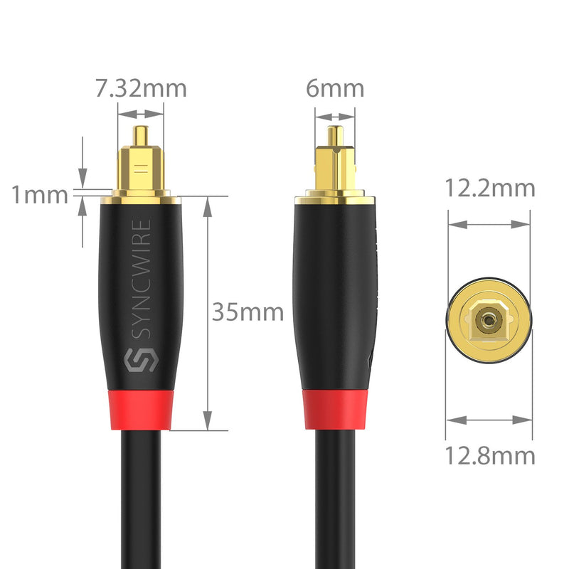 Digital Optical Audio Cable Toslink Cable - [24K Gold-Plated, Ultra-Durable] [S] Syncwire Fiber Optic Male to Male Cord for Home Theater, Sound Bar, TV, PS4, Xbox, Playstation & More – 5.9ft 6 Feet / 2M