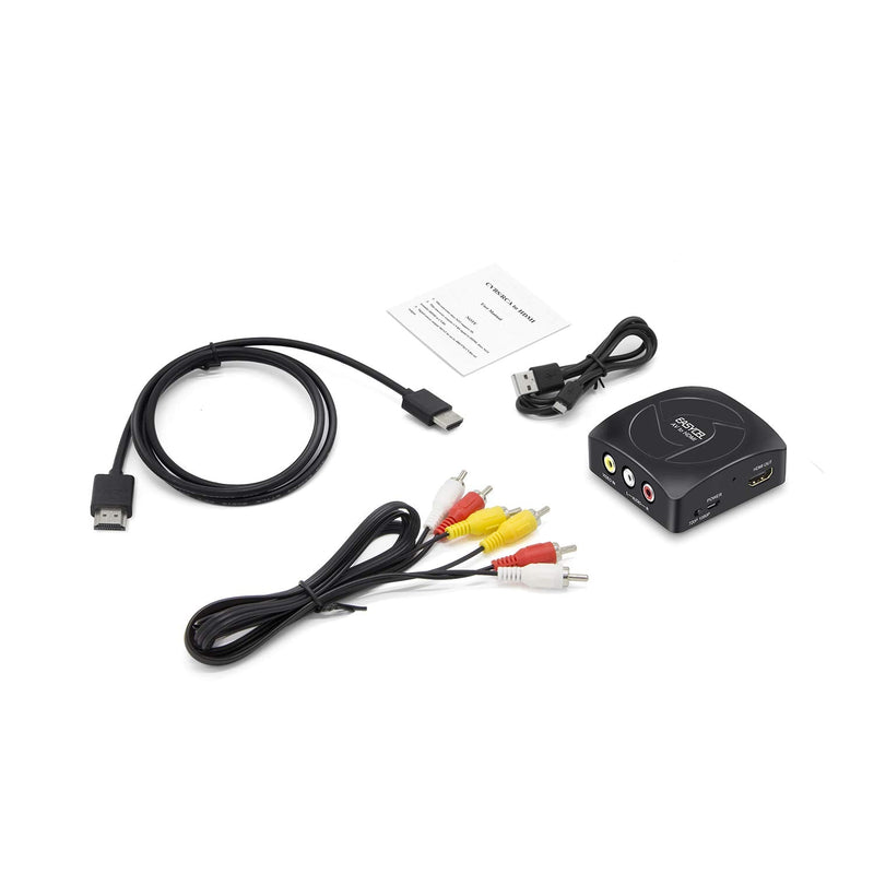 RCA to HDMI Converter with HDMI and RCA Cables, EASYCEL Composite to HDMI Converter, CVBS/ AV to HDMI Converter, AV2HDMI Converter Black