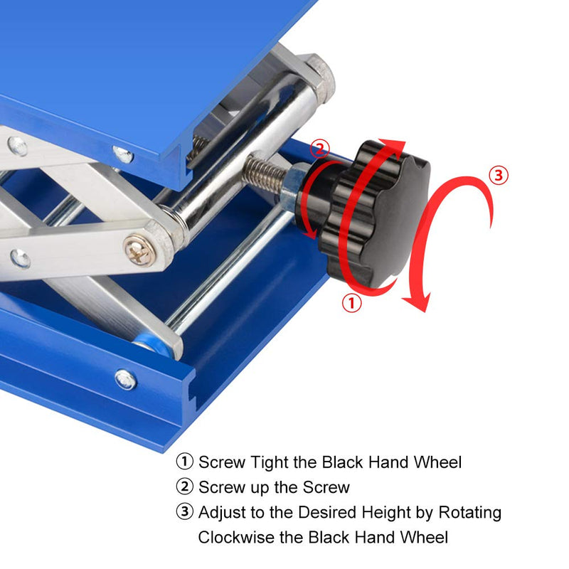 stonylab 4x4 inch Lab Jack, 100x100 mm Anodized Aluminum Top Deck Laboratory Support Jack Platform Lab Lift Stand Table Scissor Jack with 5 KG Support Weight, 45 to 140 mm Vertical Lift Range 100 x 100 mm