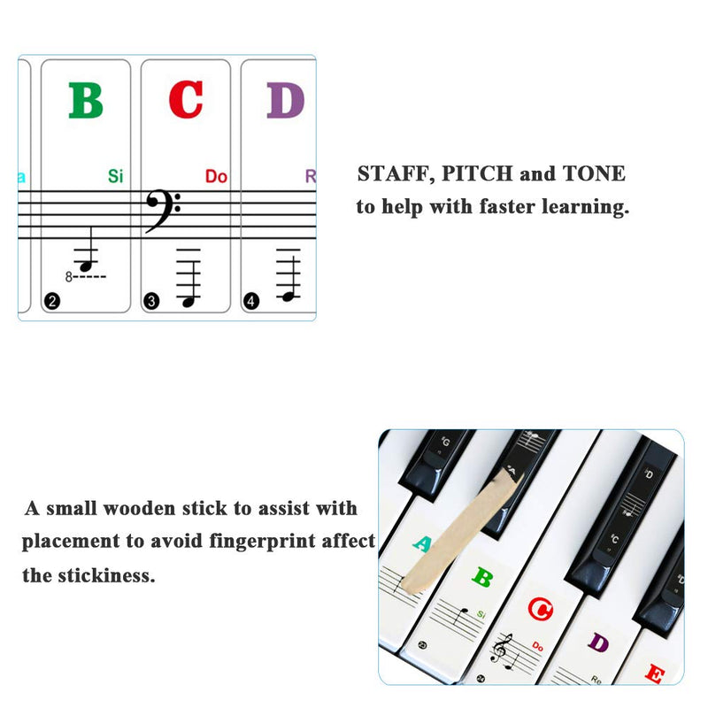 IHUKEIT Piano Stickers for Keys - Removable Piano Key Stickers for 88/61/54/49 Keyboards Full Set Black and White Key Music Note Stickers for Both Adult and Kids Beginners - Bigger Colorful Letters