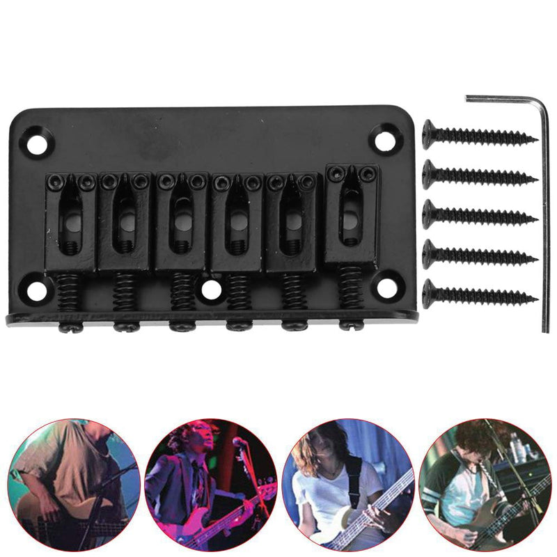 6-Strings Fixed Bridge Electric Guitar Hardtail Saddle Bridge Replacement Parts with Wrench 78mm (Black) Black