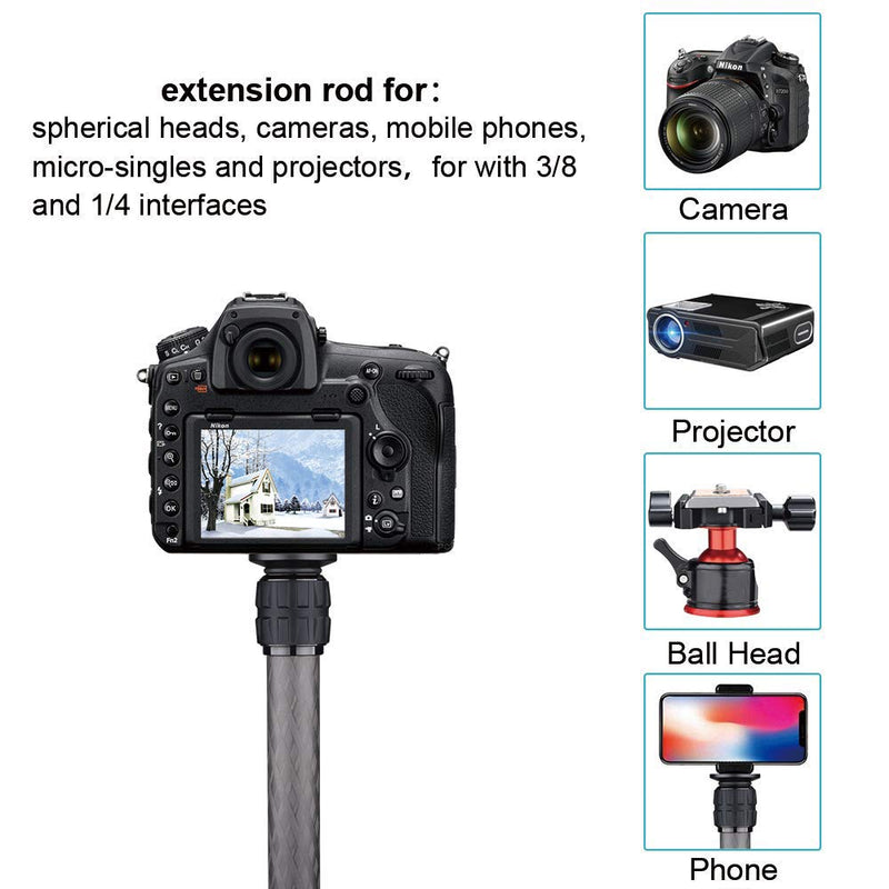 FOTOBETTER 2 Section Carbon Fiber Tripod Extension Tube,Tripod Center Column Tripod Extender, Gimbal Extension Pole Handheld Extension Bar Telescopic Stick Rod for Tripod/Monopod/DSLR Camera