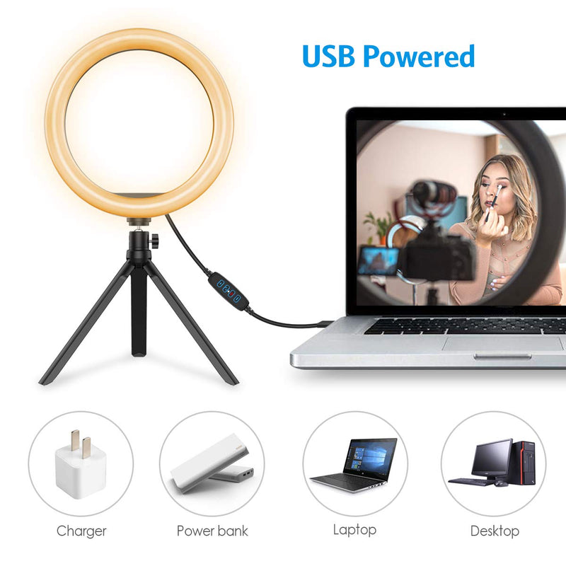 Criacr 10'' LED Ring Light with Tripod Stand, for Live Streaming & YouTube Video, Dimmable Desk Makeup Light for Phpgography, with Cell Phone Holder, 3 Light Modes and 10 Brightness Level