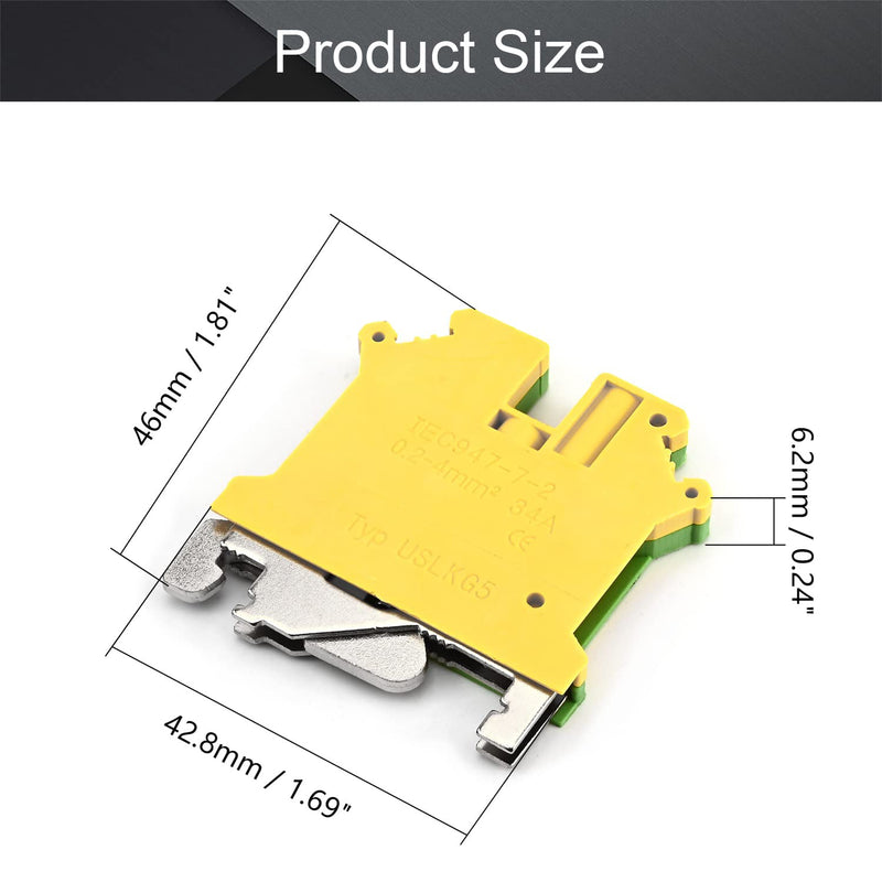 Fielect USLKG5 DIN Rail Terminal Blocks Screw Clamp Connector DIN Rail Terminal Block Kit DIN Rail Mount, 800V 34A, 0.2-4mm2, 10 Pcs, Yellow-Green