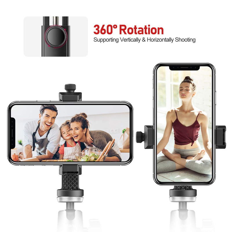 Phone Hot Shoe Mount with Remote, ST-17 Phone Tripod Mount Adapter 360 Rotation Cold Shoe for Mic Light 1/4 Screw Cell Phone Holder Adjustable Clamp Compatible with iPhone Samsung Smartphone