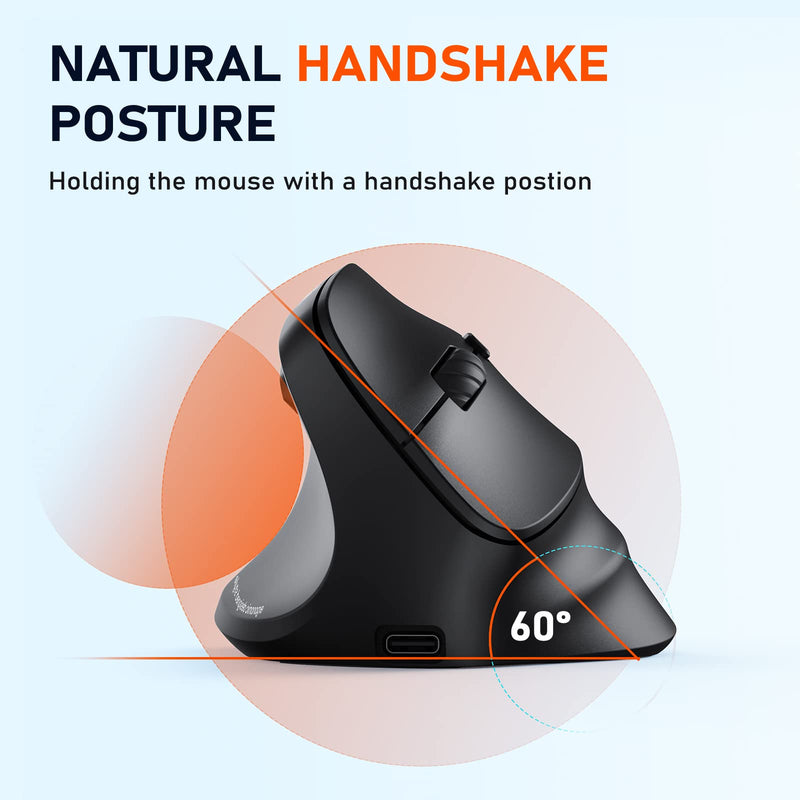 MEETION Left-Handed Mouse, Ergonomic Mouse Wireless Vertical Mouse, RGB Rechargeable Mice for Bluetooth(5.2 + 3.0) & USB-A with Type-c Adapter 4 Adjustable DPI for Mac/Windows/Andriod/PC/Tablet/iPad Black