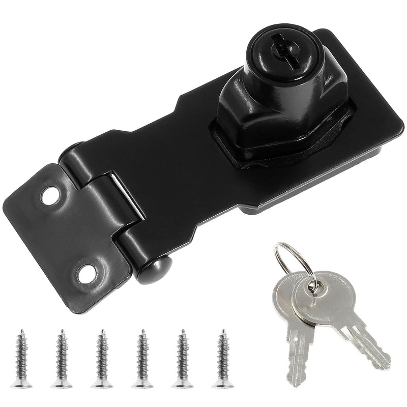 Jiozermi 2.5 Inch Hasp Locks with Keys, Stainless Steel Hasp Latches, Twist Knob Keyed Locking Hasp for Cabinet Small Door, Flat Black 2.5 Inch, 1 Pcs