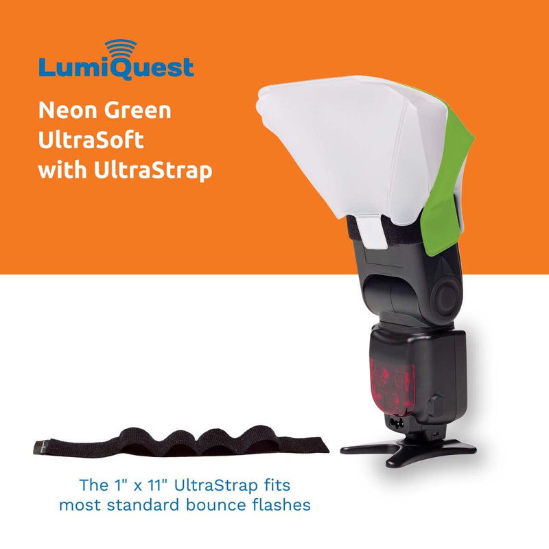 LumiQuest Ultrasoft Frosted Photography Lighting Diffuser, Compact Modifier with UltraStrap, Camera Lighting, Universal Portable Studio Lights for External Camera Flashes, Photo Light, Neon Green