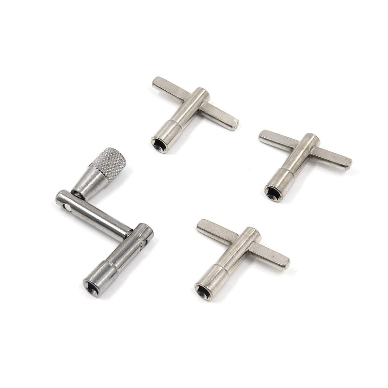 Geesatis 3 Pcs Universal Drum Tuning Key with 1 Pcs Continuous Motion Speed Drum Key for Drummer Playing, Chrome-plated Steel