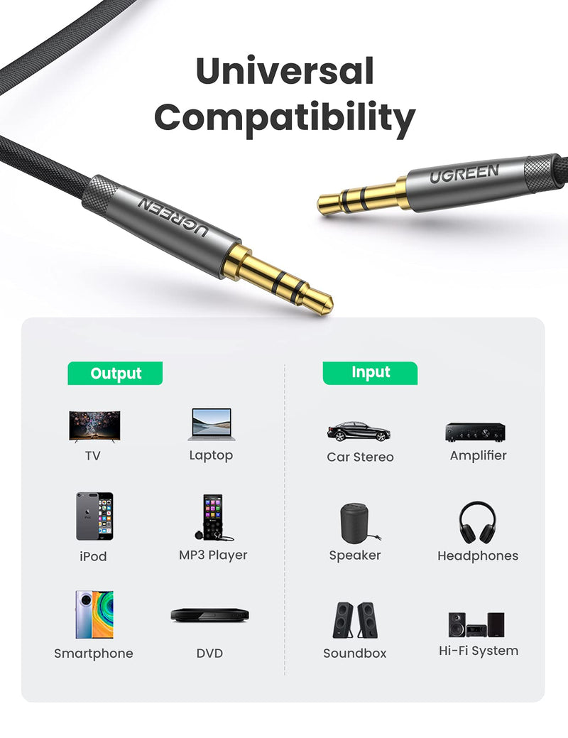 UGREEN 3.5mm Audio Cable Nylon Braided Aux Cord Male to Male Stereo Hi-Fi Sound Auxiliary Audio Cable for Headphones Car Home Stereos Speakers Tablets iPhone iPad iPod Echo More 3FT