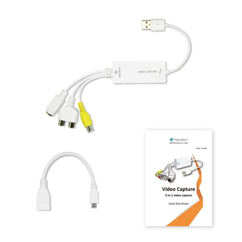 Narvitech N100C, External Capture Card. 3-in-1 USB 2.0 Composite/S-Video Analog Video Capture. Support VHS, DVD, Camcorder, TV, and older gaming consoles capture up to 720p. PowerDirector 15 included.