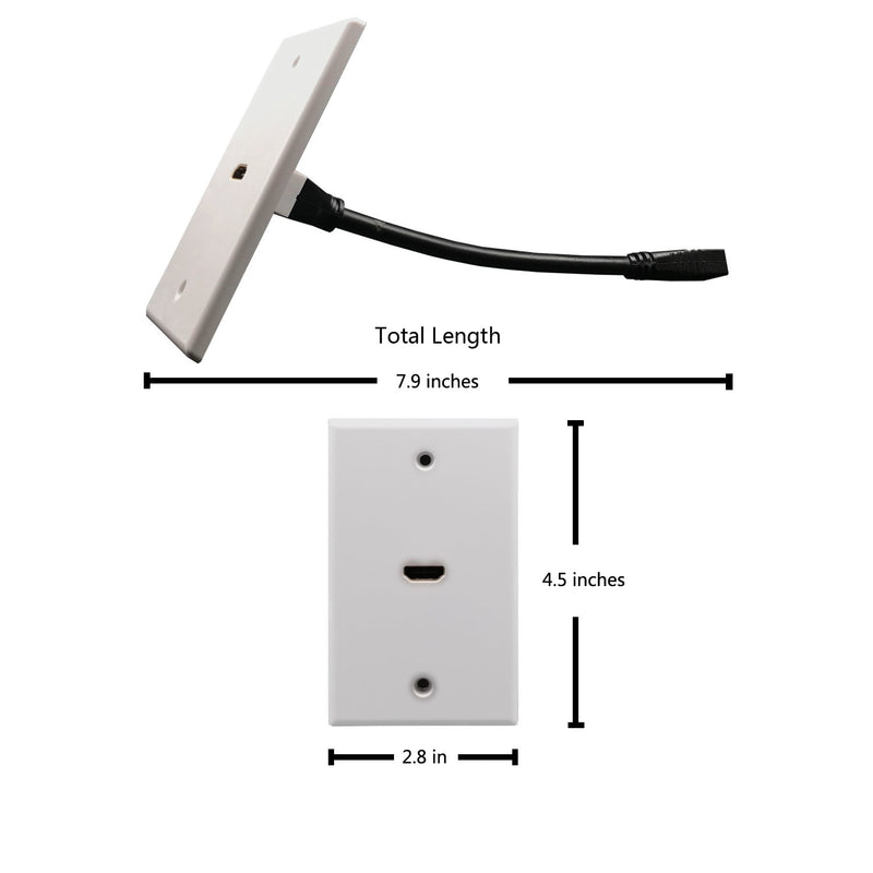 HDMI Wall Plate,Fly Tiger,6 Inch Pigtail Built,in Flexible High Speed HDMI Cable with Ethernet,Single Outlet Port Insert(1 Port) 1 Port