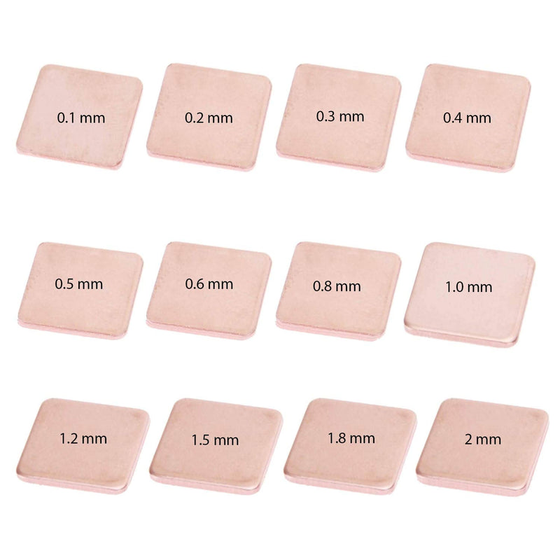 Easycargo 100pcs 12 Sizes 15mm Copper Pad Shim Thermal Kit, Pure Copper Heatsink C1100, Low Profile Copper Plate Cooler for Cooling PC Laptop IC Chips CPU VGA RAM VRAM PS5 M.2 SSD (Without Glue) Without Glue