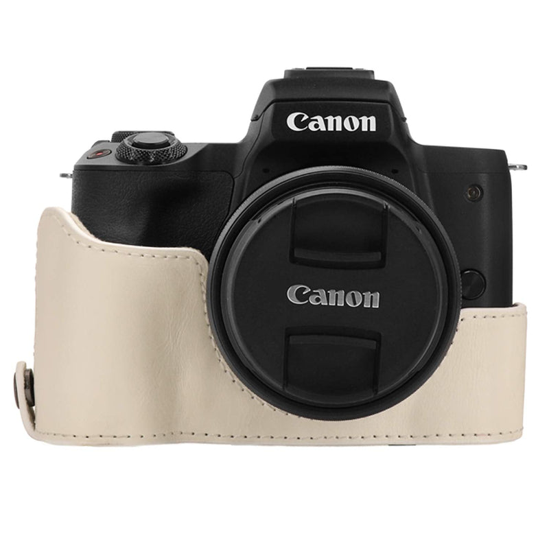 MegaGear Ever Ready Leather Camera Case Compatible with Canon EOS M50 Mark II (15-45mm), M50 (15-45mm) White