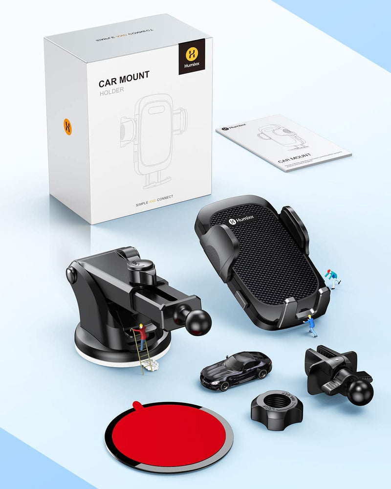 [AUSTRALIA] - Humixx Car Phone Holder Mount [Military-Grade Super Suction & Stable] Universal Hands-Free Cell Phone Holder for Car Dashboard Windshield Air Vent Car Mount for iPhone Samsung All Smartphones & Cars Black 