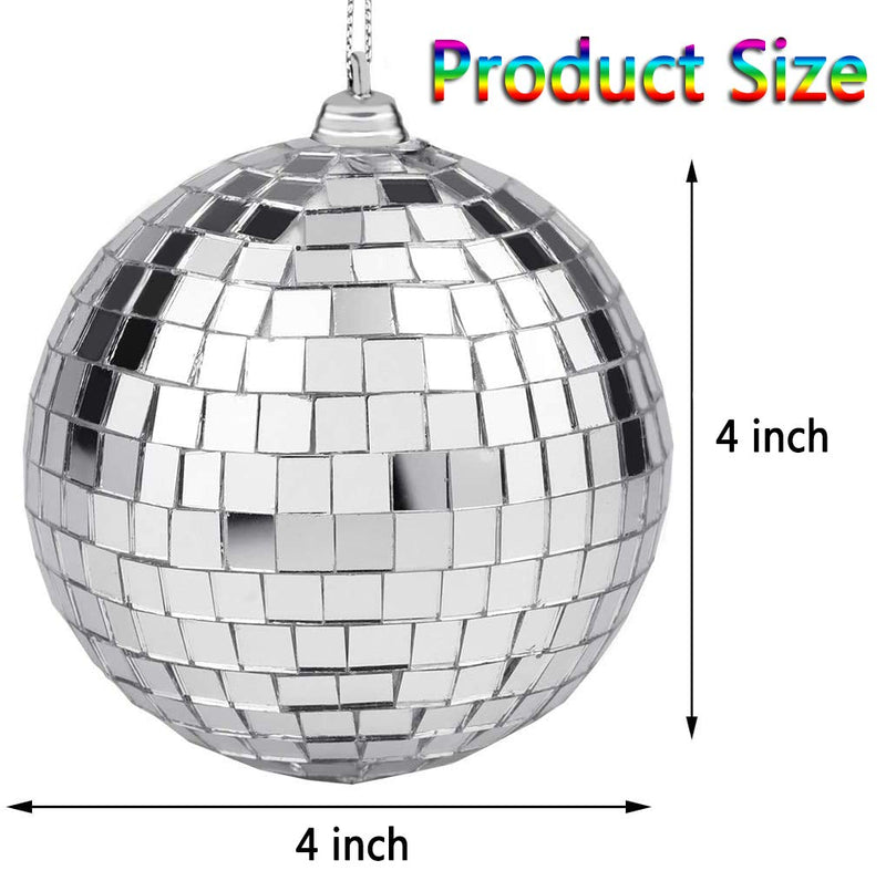 2 Pieces Mirror Disco Ball, Silver Hanging Ball for 50s 60s 70s Disco DJ Light Effect Party, Hanging Ball for Party or DJ Light Effect, Festivals Party Favors and Supplies (4 Inch)