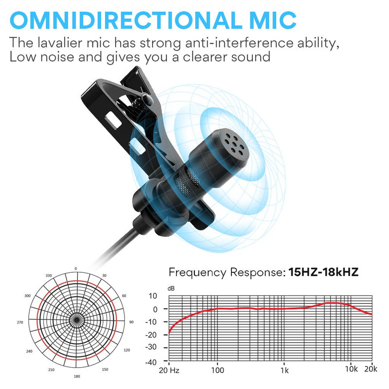 [AUSTRALIA] - Lavalier Microphone, MAONO AU-100 Hands Free Clip-on Lapel Mic with Omnidirectional Condenser for Podcast, Recording, DSLR,Camera, Smartphone, PC,Laptop (236 in) 