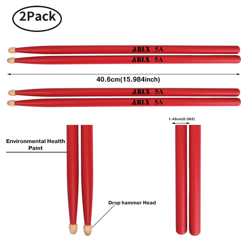 Drum sticks 5a Wood Tip drumsticks Classic Red drum stick (2 pair Red -5A drumstick)