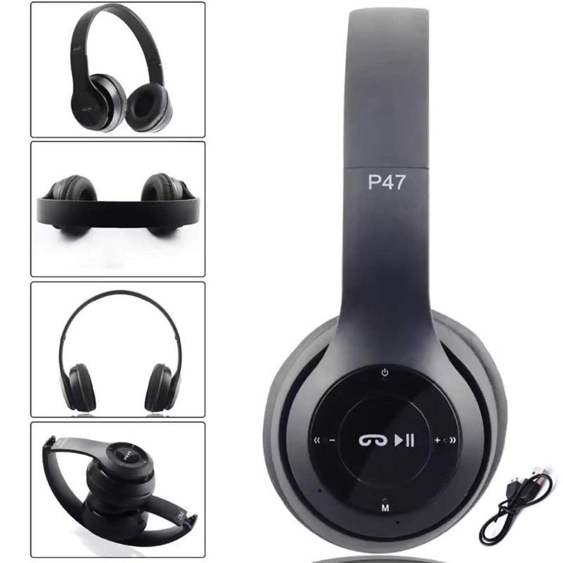 [AUSTRALIA] - NCR P47 5.0+ EDR Wireless Rechargeable Bluetooth Over-Ear Headphones, Foldable Headset with Mic (Black) Black 