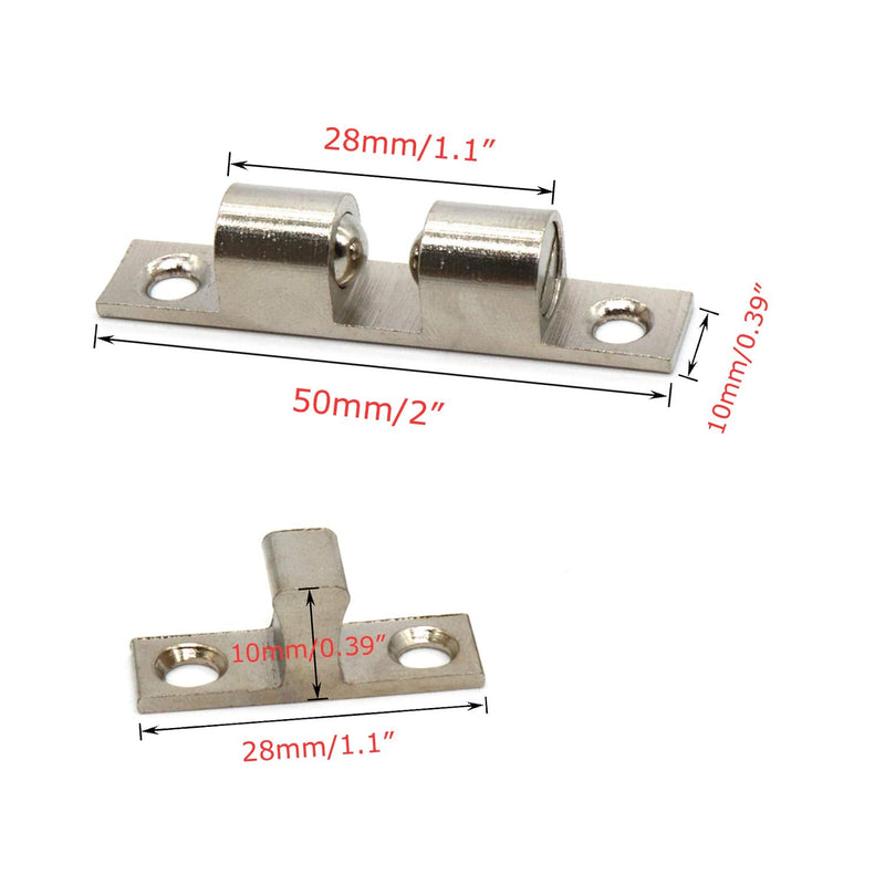 50MM Ball Catch Omitfu Set of 6 Solid Brass Chromium Plated Adjustable Double Ball Tension Roller Catch Latch Hardware Fitting for Cabinet Closet Furniture Door with Screws 50mm Silver